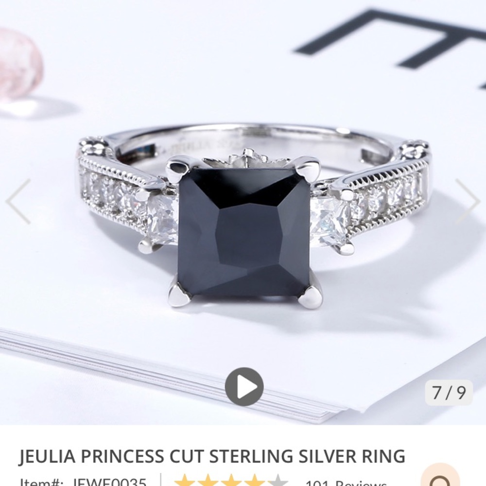 Lab created black Diamond sterling silver ring, Size 11